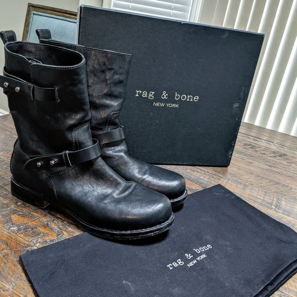 rag & bone Black Leather Combat Moto Boots